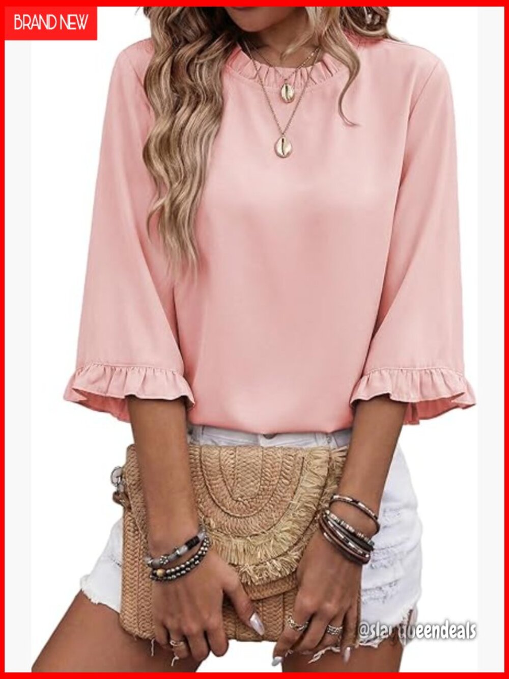 Women's Ruffle Bell Sleeve Blouse Loose Fit Lightweight Chiffon Top